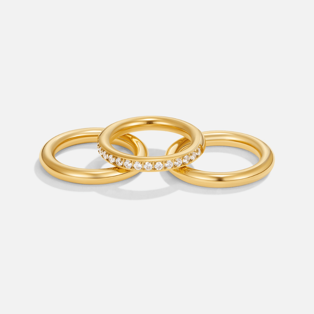 Vana Trio Gold & Crystal Ring Set